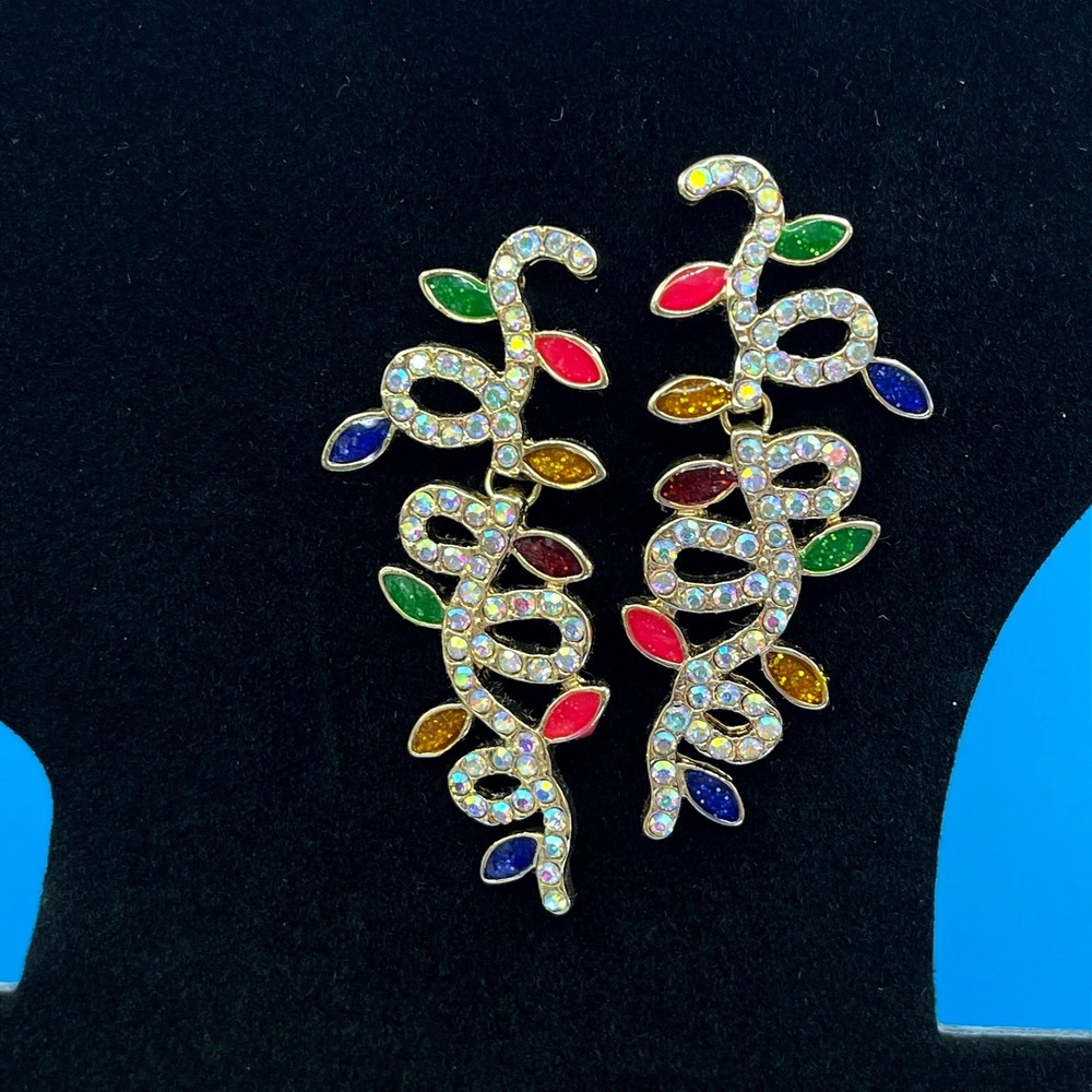 Christmas Lights Rhinestone Dangle Earrings Women Multicolor Festive Holiday